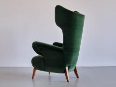 Ottorino Aloisio Important Ottorino Aloisio Wingback Chair in Green Mohair Colli Italy 1957 - 3355789