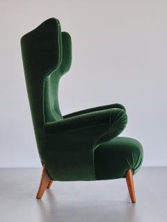 Ottorino Aloisio Important Ottorino Aloisio Wingback Chair in Green Mohair Colli Italy 1957 - 3355790