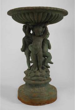 Outdoor Continental style painted iron fountain with triple cupid and dolphin ba - 4630698