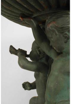 Outdoor Continental style painted iron fountain with triple cupid and dolphin ba - 4630699
