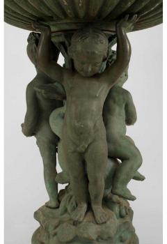 Outdoor Continental style painted iron fountain with triple cupid and dolphin ba - 4630701