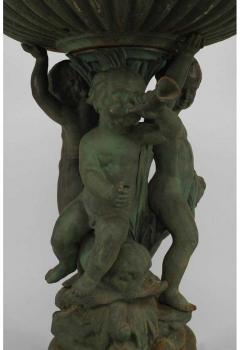 Outdoor Continental style painted iron fountain with triple cupid and dolphin ba - 4630705