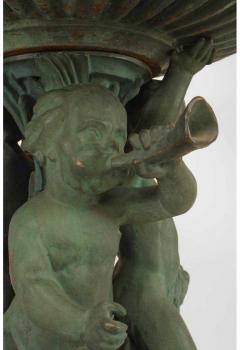 Outdoor Continental style painted iron fountain with triple cupid and dolphin ba - 4630706
