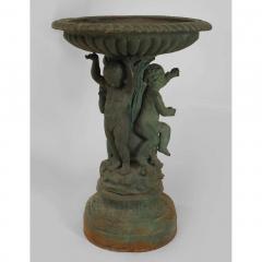 Outdoor Continental style painted iron fountain with triple cupid and dolphin ba - 4631423