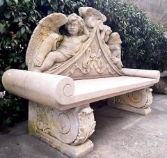 Outdoor Italian Finely Carved Large Lime Stone Bench Garden Furniture - 3659385