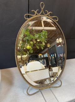 Oval Brass Vanity Mirror with Decorative Frame - 4327858