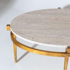 Oval Coffee Tables with Travertine Tops Italy 1970s - 3740108