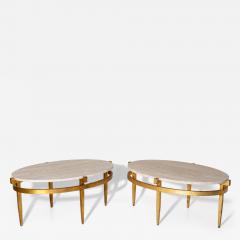 Oval Coffee Tables with Travertine Tops Italy 1970s - 4440869