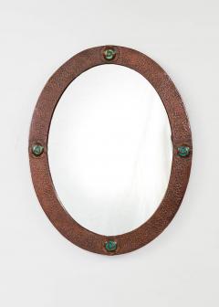 Oval Copper Mirror with Blue Cabochons - 3508258