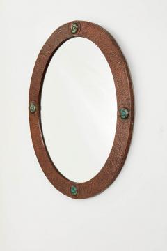 Oval Copper Mirror with Blue Cabochons - 3508259