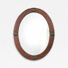 Oval Copper Mirror with Blue Cabochons - 3510314