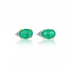 Oval Cut Natural Emerald Stud Earrings in 18k Solid Gold - 3628087