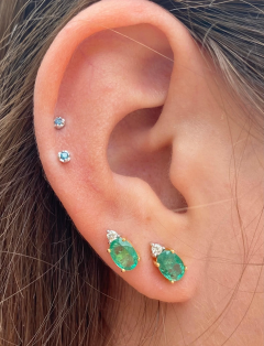 Oval Cut Natural Emerald Stud Earrings in 18k Solid Gold - 3628164