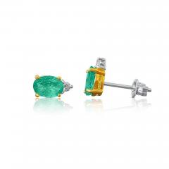 Oval Cut Natural Emerald Stud Earrings in 18k Solid Gold - 3633612