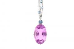 Oval Cut Pink Kunzite with Aquamarine Diamond Side Stone Pendant - 3510036