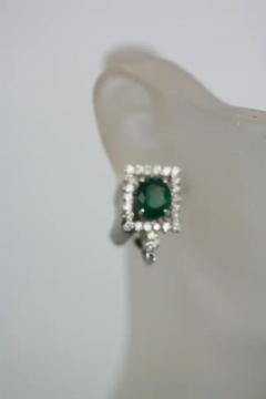 Oval Emerald Diamond and 18 Karat White Gold Earrings 5 83 Total Carat Weight - 3449209
