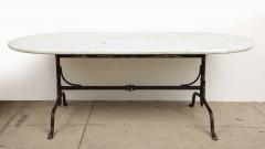 Oval Marble Topped Dining Table with Trestle Iron Base France mid 20th c - 3568004