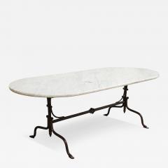 Oval Marble Topped Dining Table with Trestle Iron Base France mid 20th c - 3571932