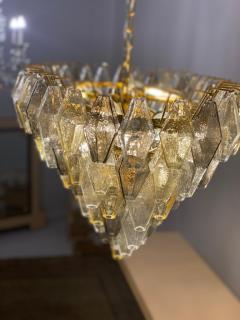 Oval Shape Amber and Grey Poliedri Murano Glass Chandelier or Ceiling Light - 4660175