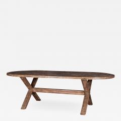 Oval Shape Oak Trestle Dining Table - 1913262