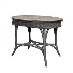 Oval Wicker Table with Oak Top - 3434865