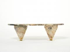 Oval free form eye Breccia Benou marble brass coffee table 1980s - 2746908