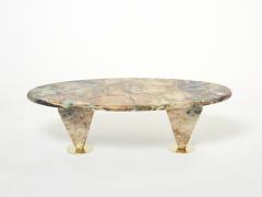 Oval free form eye Breccia Benou marble brass coffee table 1980s - 2746909