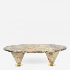 Oval free form eye Breccia Benou marble brass coffee table 1980s - 2758810