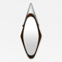 Oval mirror with wooden frame and leather cord details 1950s - 4055861