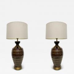 Overscale Glazed Mid century Modern Ceramic Table Lamps Pair - 4106927