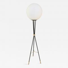 Oversize Opaline Glass Sphere on Brass Tripod Black Floor Lamp 1960s - 938251