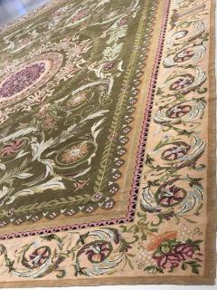 Oversized Antique Savonnerie Bold Botanic Green Hand Knotted Wool Carpet - 2455223