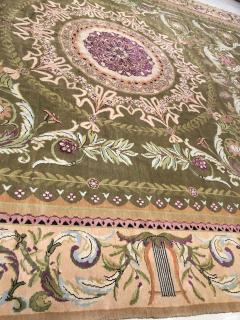 Oversized Antique Savonnerie Bold Botanic Green Hand Knotted Wool Carpet - 2455224