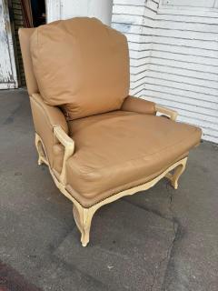 Oversized Leather French Provincial Style Pickled Oak Bergere - 4489031