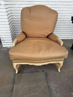 Oversized Leather French Provincial Style Pickled Oak Bergere - 4489074