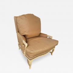 Oversized Leather French Provincial Style Pickled Oak Bergere - 4491041