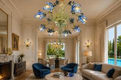 Overwhelming Iris Blue Flower Murano Glass Chandelier - 4701178