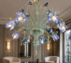 Overwhelming Iris Blue Flower Murano Glass Chandelier - 4701180