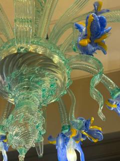 Overwhelming Iris Blue Flower Murano Glass Chandelier - 4701181