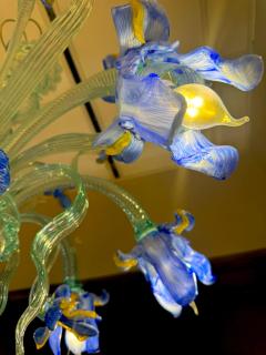 Overwhelming Iris Blue Flower Murano Glass Chandelier - 4701183