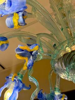 Overwhelming Iris Blue Flower Murano Glass Chandelier - 4701184