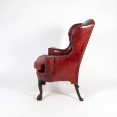 Ox Blood Red Leather Wing Chair with Loose Seat English Circa 1900  - 3209239
