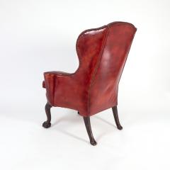 Ox Blood Red Leather Wing Chair with Loose Seat English Circa 1900  - 3209240