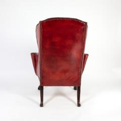 Ox Blood Red Leather Wing Chair with Loose Seat English Circa 1900  - 3209241