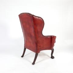 Ox Blood Red Leather Wing Chair with Loose Seat English Circa 1900  - 3209242