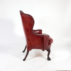 Ox Blood Red Leather Wing Chair with Loose Seat English Circa 1900  - 3209244