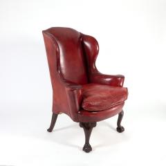 Ox Blood Red Leather Wing Chair with Loose Seat English Circa 1900  - 3209245