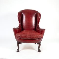 Ox Blood Red Leather Wing Chair with Loose Seat English Circa 1900  - 3209246
