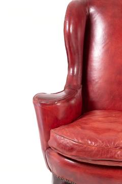 Ox Blood Red Leather Wing Chair with Loose Seat English Circa 1900  - 3209249