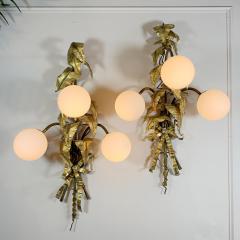 P Mas Rossi Pair of Signed P Mas Rossi Naturalistic Leaf Wall Lights - 3042134